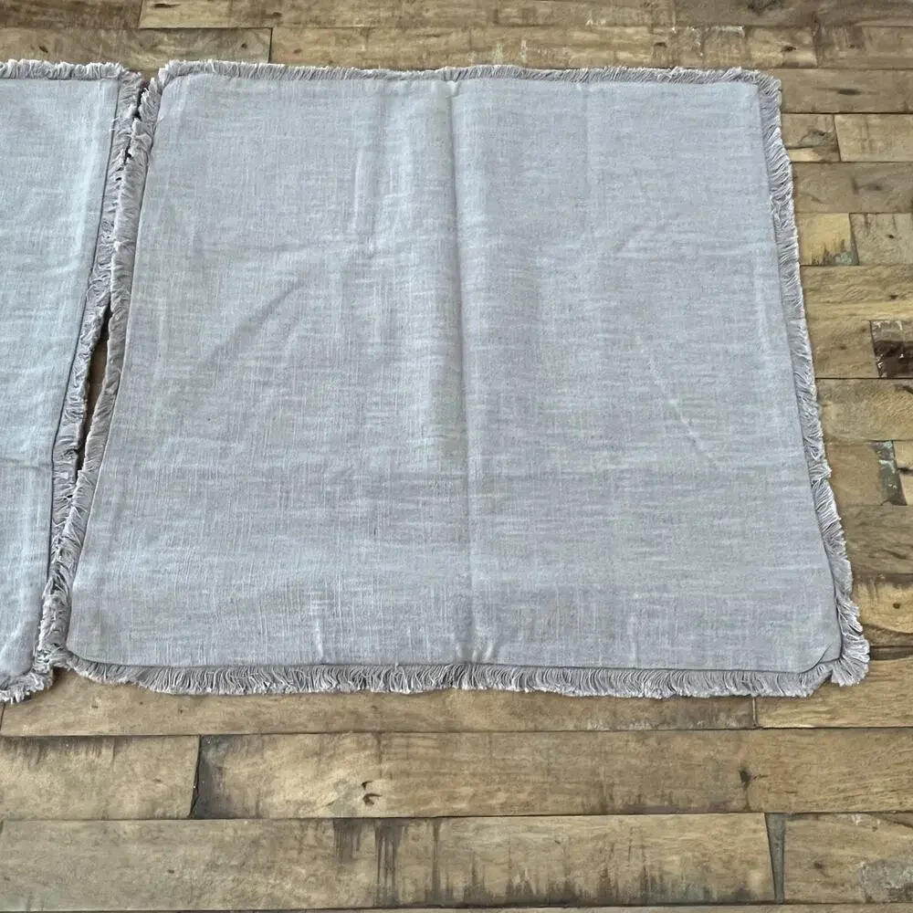 Square Pillow Shams (2) 19in x 19in Linen Blend Brown w/ Frayed Edges Zipper